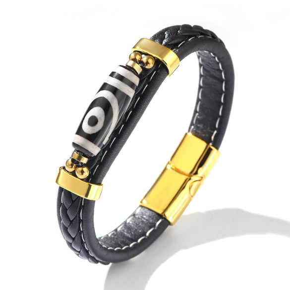 Retro Handwoven Alloy Leather Bracelet With Letters Numbers Text Electroplating For Men And Women