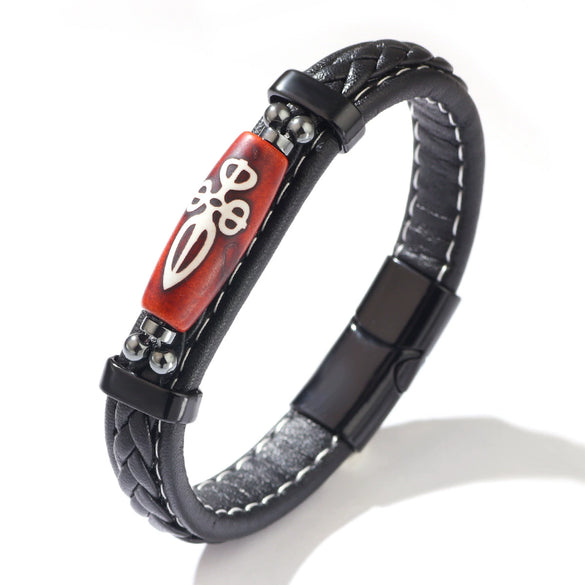 Retro Handwoven Alloy Leather Bracelet With Letters Numbers Text Electroplating For Men And Women
