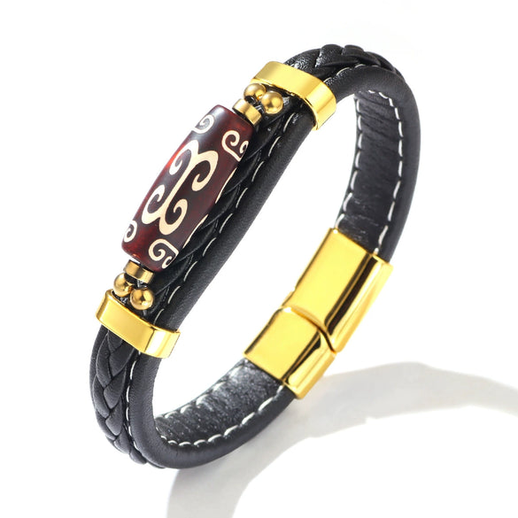 Retro Handwoven Alloy Leather Bracelet With Letters Numbers Text Electroplating For Men And Women
