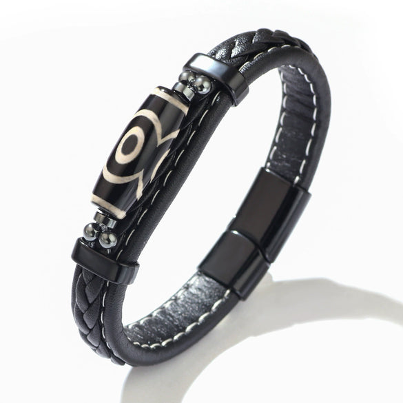 Retro Handwoven Alloy Leather Bracelet With Letters Numbers Text Electroplating For Men And Women