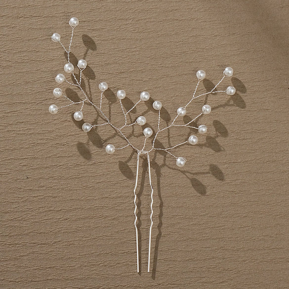 Retro Handwoven Pearl Flower Bridal Hairpin Simple Floral Hair Accessory For Women Portrait Photography Headwear