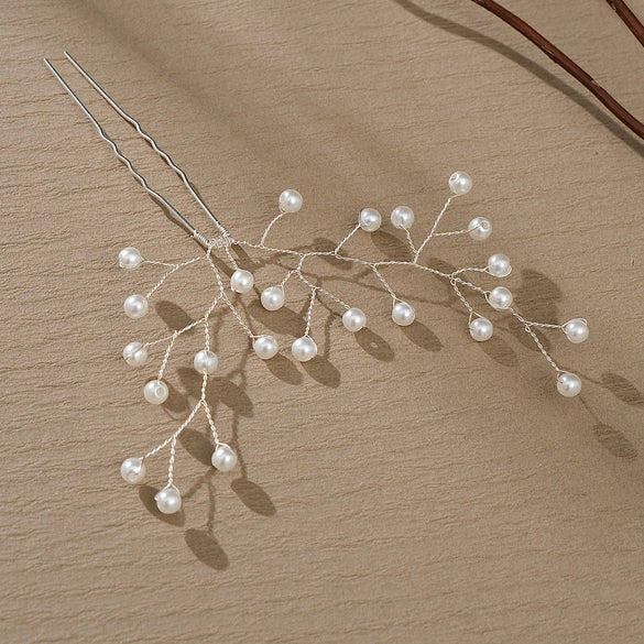 Retro Handwoven Pearl Flower Bridal Hairpin Simple Floral Hair Accessory For Women Portrait Photography Headwear