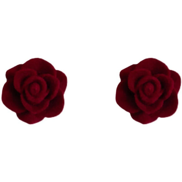 Retro Heart Shape Flower Bow Knot Imitation Pearl Flocking Women's Earrings 1 Pair