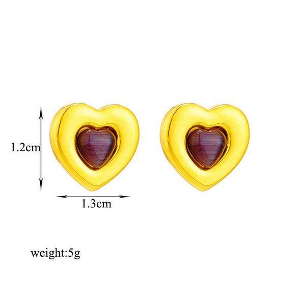 Retro Heart Shaped Glass Stone Opal Pendant Titanium Steel Geometric Earrings With Electroplating For Women
