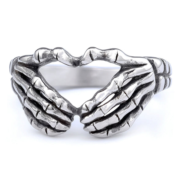 Retro Heartshaped Skull Palm Ring In Polished Stainless Steel Motorcycle Style Jewelry For Women And Unisex Wear