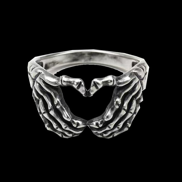 Retro Heartshaped Skull Palm Ring In Polished Stainless Steel Motorcycle Style Jewelry For Women And Unisex Wear