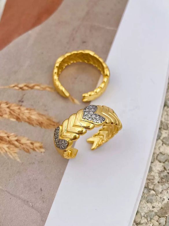 Retro Heavy Industry Style Copper Double Color Electroplated Microinlaid Zircon Opening Ring Bracelet