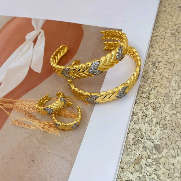 Retro Heavy Industry Style Copper Double Color Electroplated Microinlaid Zircon Opening Ring Bracelet