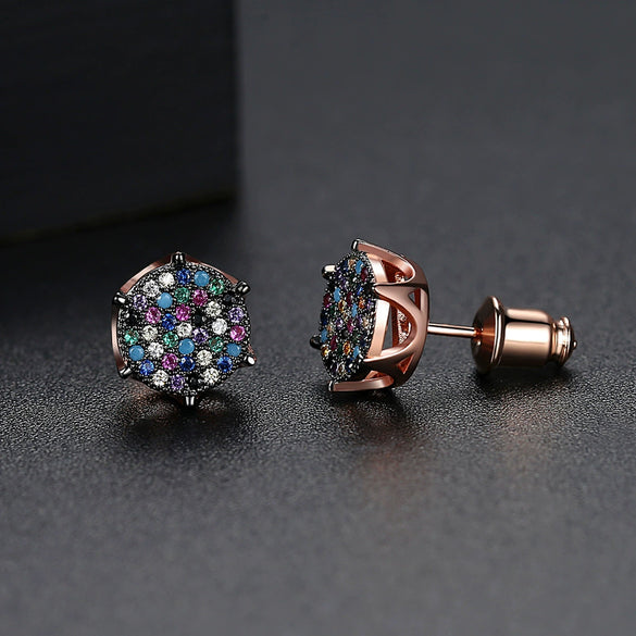 Retro Hexagonal Copper Earrings With Micro Inlaid Zircon Geometric Fashion Earrings For Women