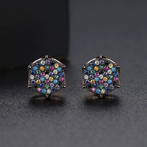 Retro Hexagonal Copper Earrings With Micro Inlaid Zircon Geometric Fashion Earrings For Women