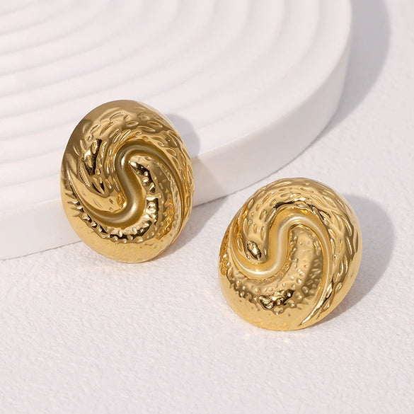 Retro High End Geometric Stainless Steel Earrings For Women With Electroplating Design