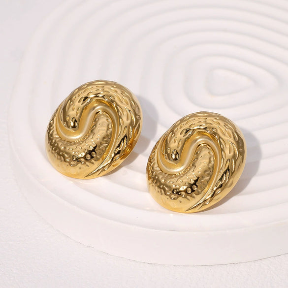 Retro High End Geometric Stainless Steel Earrings For Women With Electroplating Design
