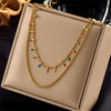 Retro High Grade Sense Chain Tassel Stainless Steel Pearl Beaded Oil Drop Pendant Necklace With Electroplating Treatment