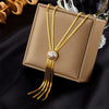 Retro High Grade Sense Chain Tassel Stainless Steel Pearl Beaded Oil Drop Pendant Necklace With Electroplating Treatment