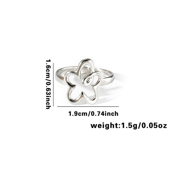 Retro High Grade Titanium Steel Niche Chain Hollow Flower Heart Shaped Love Ring With Electroplating Multi Layer Unisex Ring