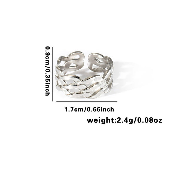 Retro High Grade Titanium Steel Niche Chain Hollow Flower Heart Shaped Love Ring With Electroplating Multi Layer Unisex Ring