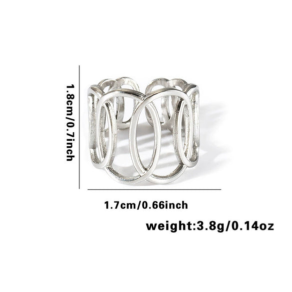 Retro High Grade Titanium Steel Niche Chain Hollow Flower Heart Shaped Love Ring With Electroplating Multi Layer Unisex Ring
