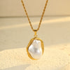 Retro Highend Geometric Stainless Steel Titanium Steel Baroque Pearl Earrings And Clavicle Chain With Electroplating
