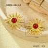 Retro Highend Stainless Steel Sunflower Pearl Earrings For Women With Electroplating Processing