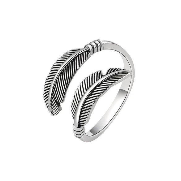 Retro Hip Hop Open Feather Adjustable Copper Silverplated Jewelry For Men And Women