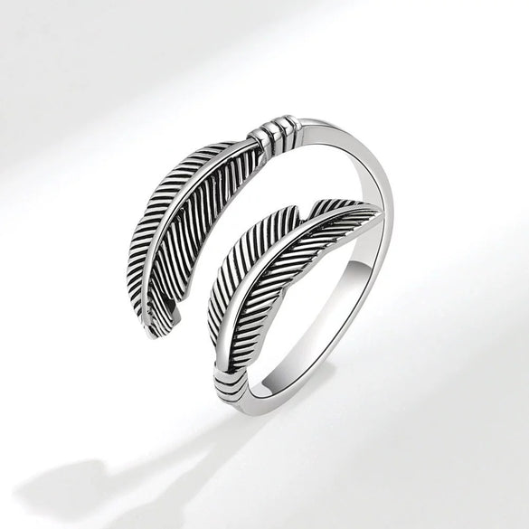 Retro Hip Hop Open Feather Adjustable Copper Silverplated Jewelry For Men And Women
