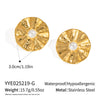 Retro Holiday Lotus Leaf Pearl Heart Shape Stainless Steel Electroplated Earrings For Women