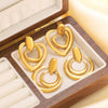 Retro Hollow Double Ring Stainless Steel Earrings With Love Design And Geometric Heart Shape Electroplated With 18K Vacuum Plating In Furnace For Women
