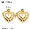 Retro Hollow Double Ring Stainless Steel Earrings With Love Design And Geometric Heart Shape Electroplated With 18K Vacuum Plating In Furnace For Women
