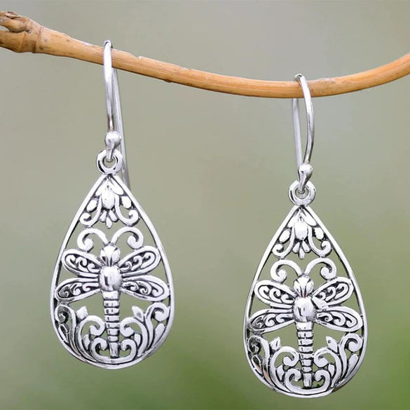 Retro Hollow Dragonfly Drop Shape Alloy Electroplated Women's Earrings