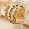Retro Hollow 316L Stainless Steel Goldplated Diamond Inlaid Turquoise Bracelet Jewelry