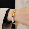 Retro Hollow 316L Stainless Steel Goldplated Diamond Inlaid Turquoise Bracelet Jewelry