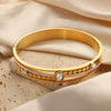 Retro Hollow 316L Stainless Steel Goldplated Diamond Inlaid Turquoise Bracelet Jewelry