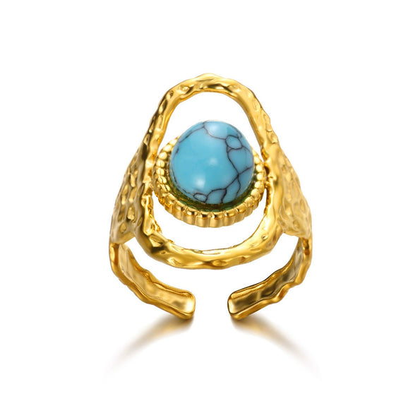 Retro Inlaid Turquoise Geometric Ring Stainless Steel Jewelry