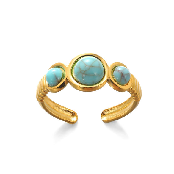 Retro Inlaid Turquoise Geometric Ring Stainless Steel Jewelry