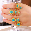 Retro Inlaid Turquoise Geometric Ring Stainless Steel Jewelry