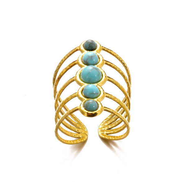 Retro Inlaid Turquoise Geometric Ring Stainless Steel Jewelry