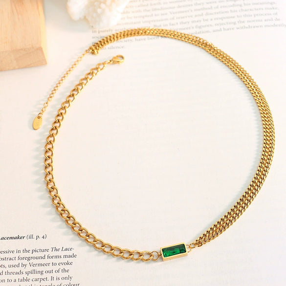 Retro Inlaid Zircon Double Thick Chain Jewelry Suit For Women And Girls Titanium Steel With Electroplating