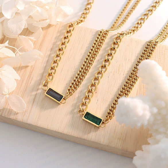 Retro Inlaid Zircon Double Thick Chain Jewelry Suit For Women And Girls Titanium Steel With Electroplating