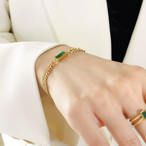 Retro Inlaid Zircon Double Thick Chain Jewelry Suit For Women And Girls Titanium Steel With Electroplating