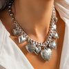Retro Ins Style Metal Heart Pattern Pendant Necklace For Women