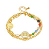 Retro Irregular Chain Round Life Tree Connection Colorful Beaded Double Layer Unisex Bracelet With Electroplating Geometric Pattern