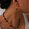 Retro Jewelry 316L Stainless Steel Goldplated Tiger's Eye Beaded Chain Design