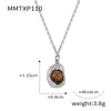 Retro Jewelry 316L Stainless Steel Oval Pendant Inlaid Tiger's Eye Electroplated Chain Style Unisex