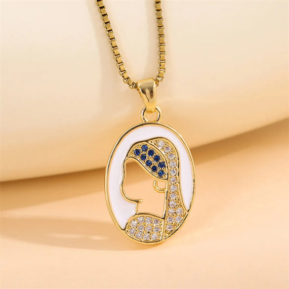 Retro Lady Roman Style Snake Bee Butterfly Stainless Steel Titanium Steel Enamel Plating Inlay Zircon 18k Gold Plated Pendant Necklace