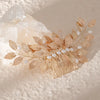 Retro Leaf Flower Alloy Copper Pearl Inlay Rhinestones Insert Comb