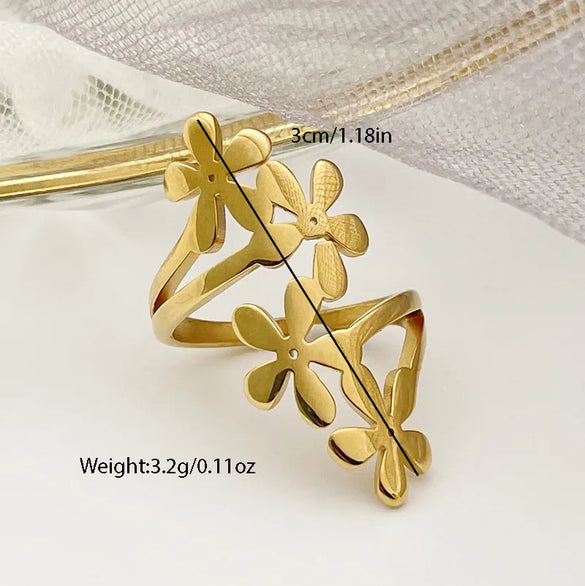 Retro Leaf Round Flower Stainless Steel Plating Rings