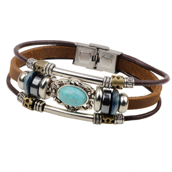 Retro Leather Bracelet Cowhide Weaving Crown Style