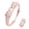 Retro Leopard Full Rhinestone Double Ended Bracelet Ring Set Electroplated Copper Fashion Hand Jewelry For Women