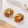 Retro Leopard Print Transparent Resin Twist Stud Earrings For Women Hollow Round Geometric Design With Printing Process