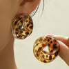 Retro Leopard Print Transparent Resin Twist Stud Earrings For Women Hollow Round Geometric Design With Printing Process